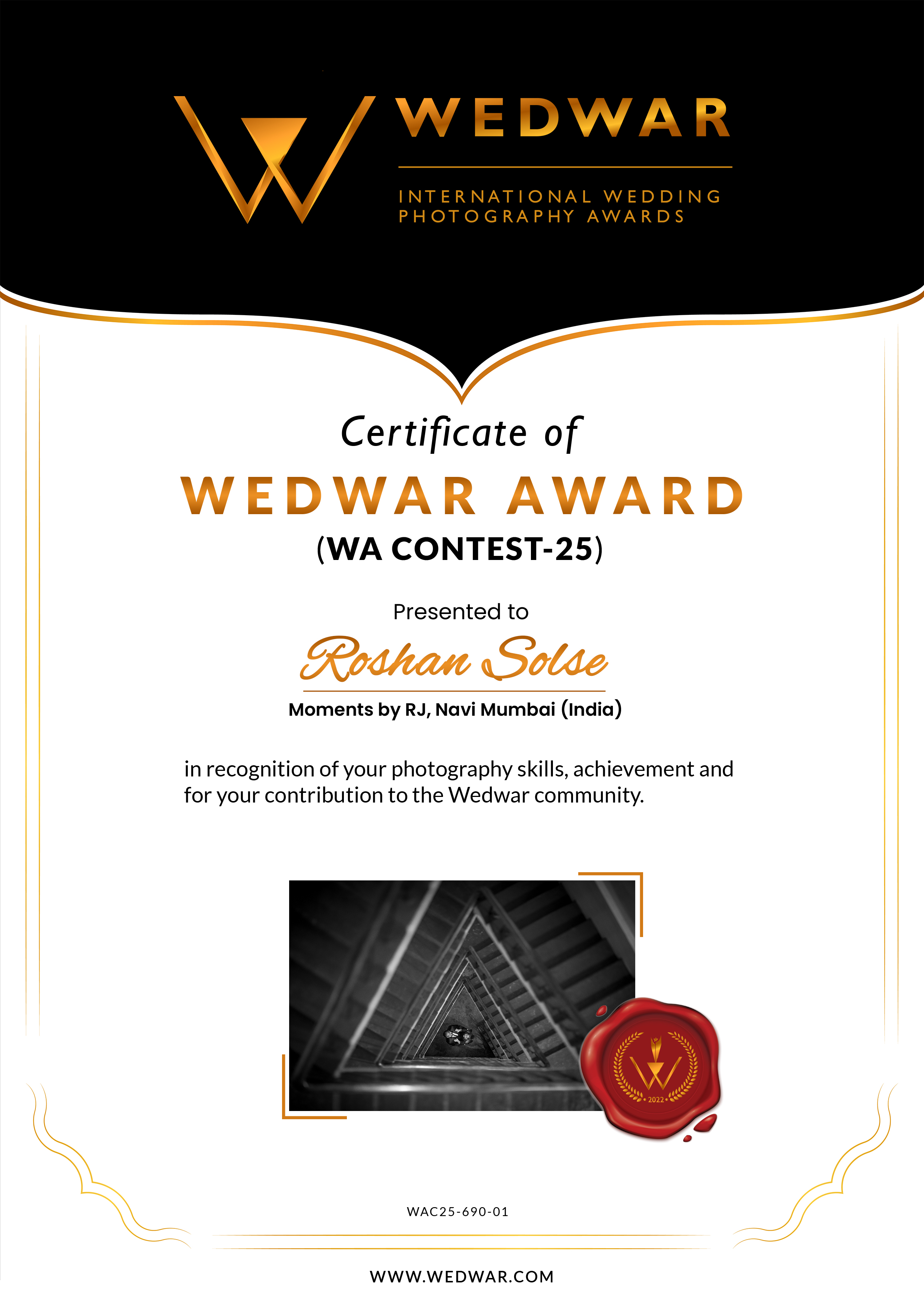 Wedding Awards Certificate 25