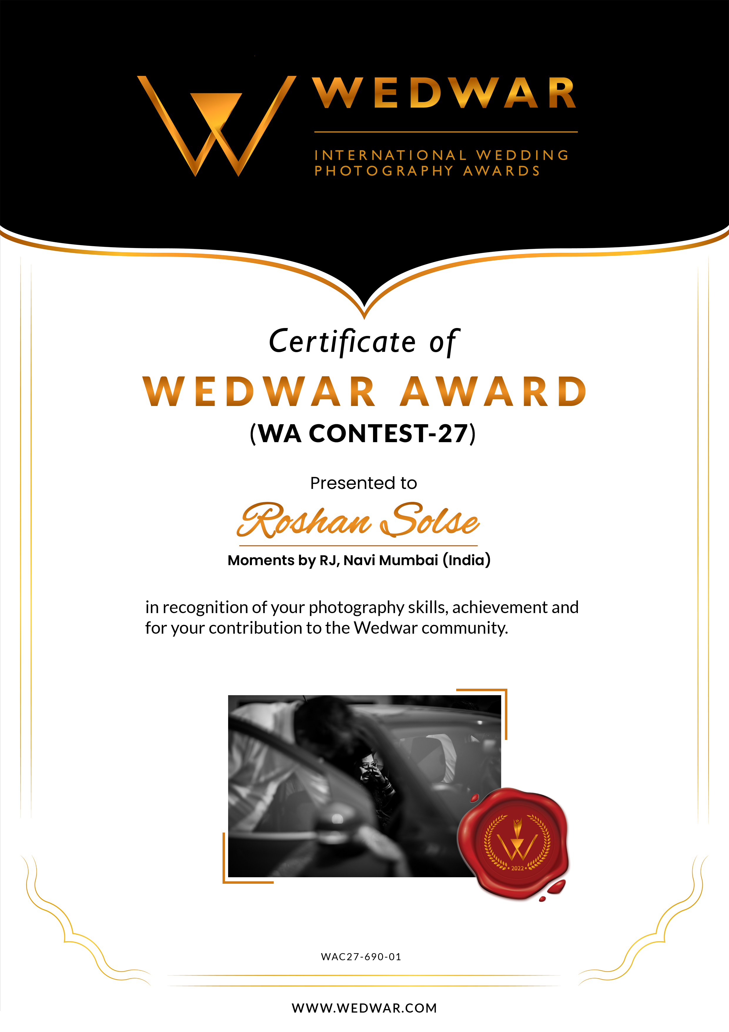 Wedding Awards Certificate 27