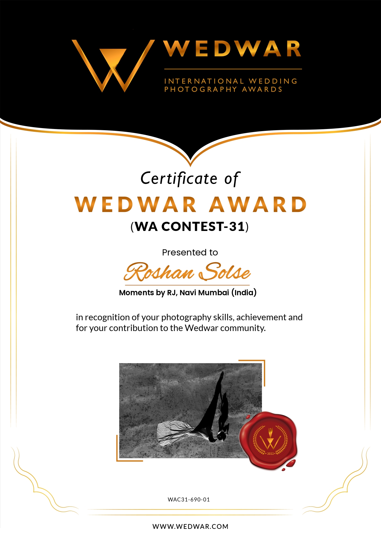 Wedding Awards Certificate 31