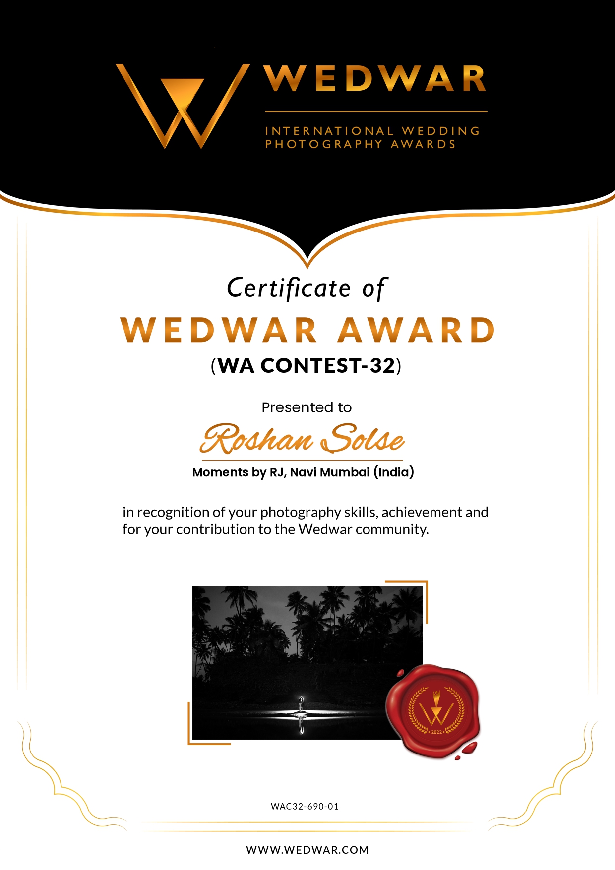 Wedding Awards Certificate 32