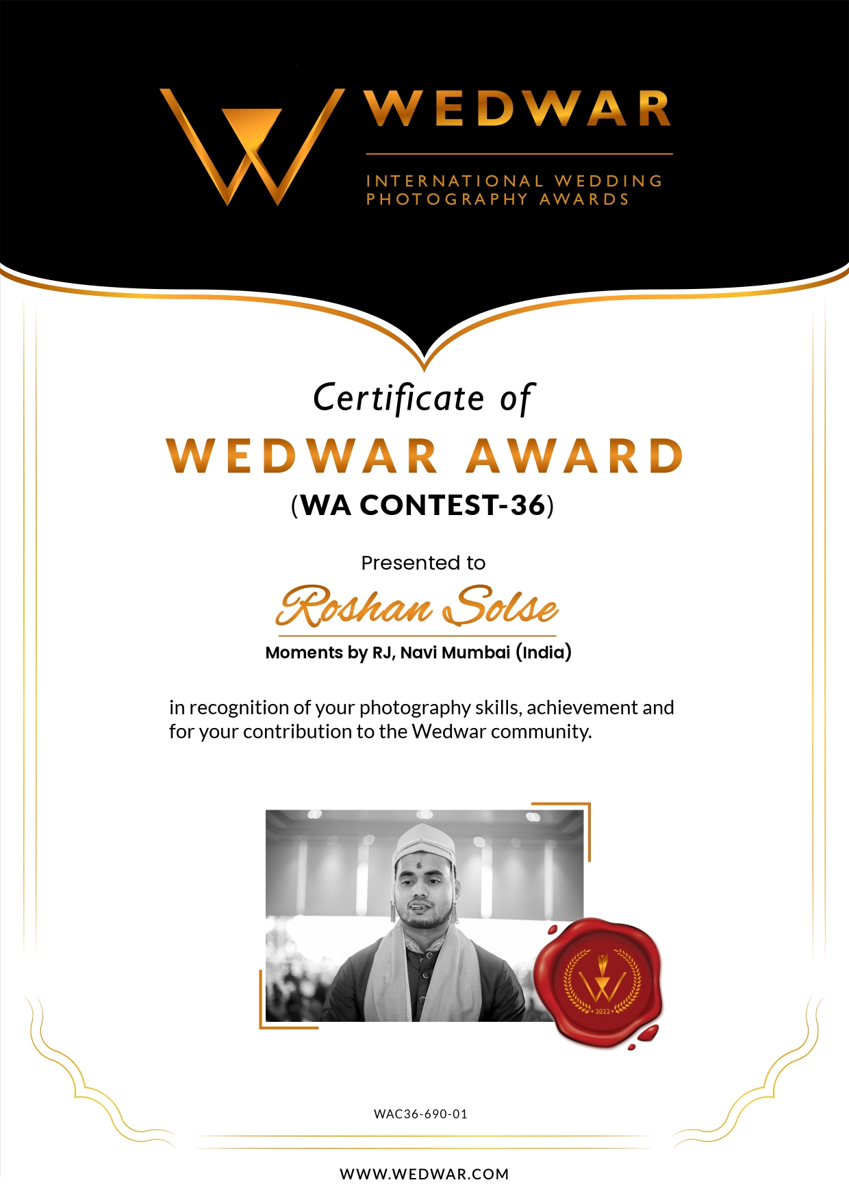 Wedding Awards Certificate 36