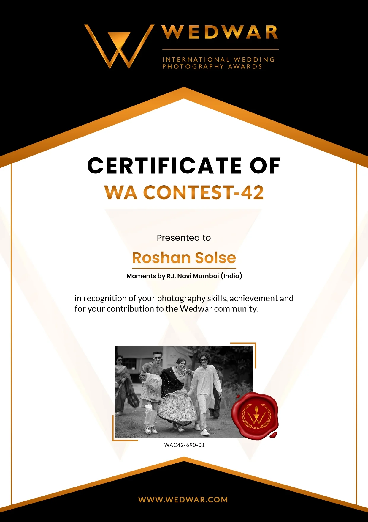 Wedding Awards Certificate 42