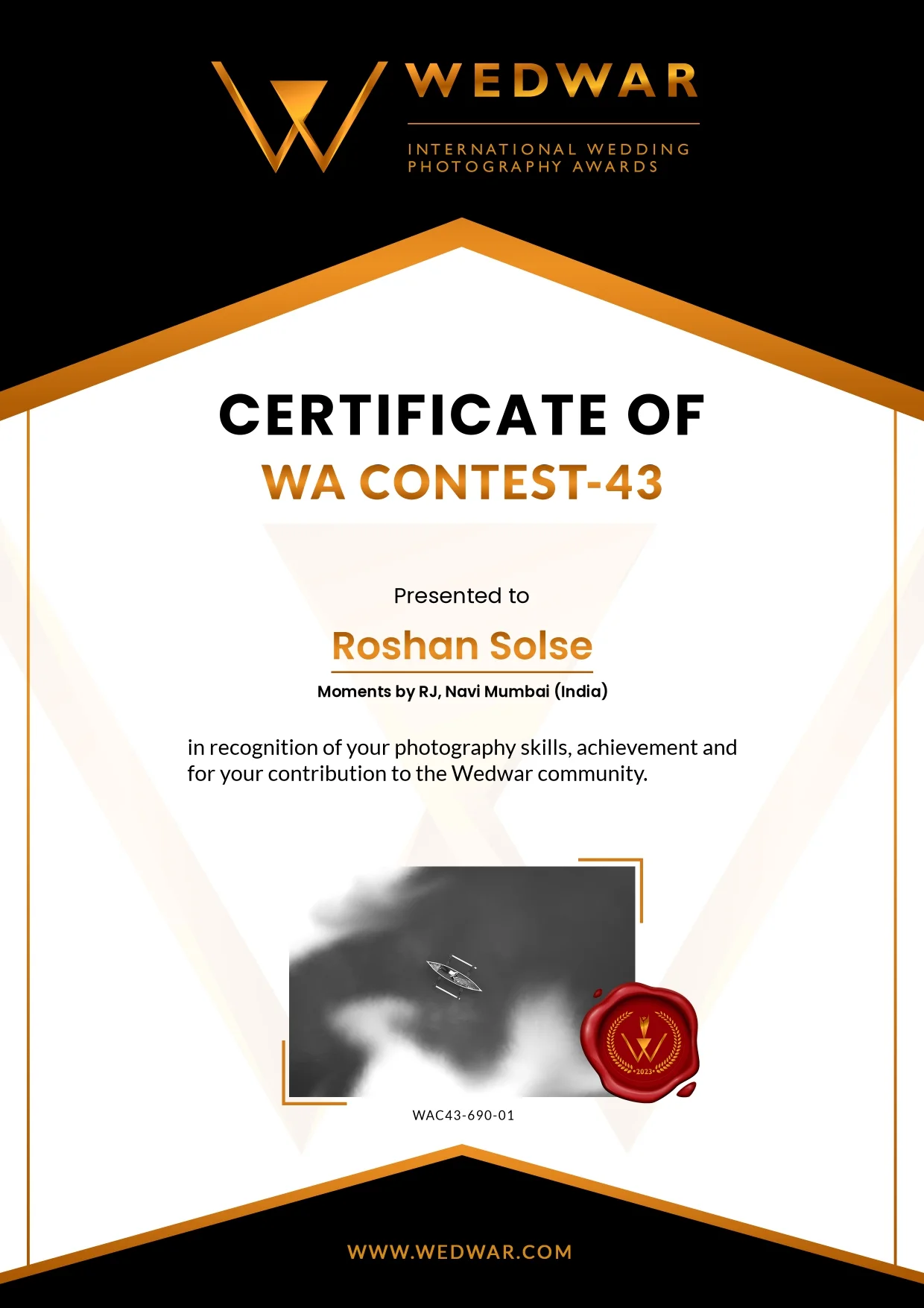 Wedding Awards Certificate 43