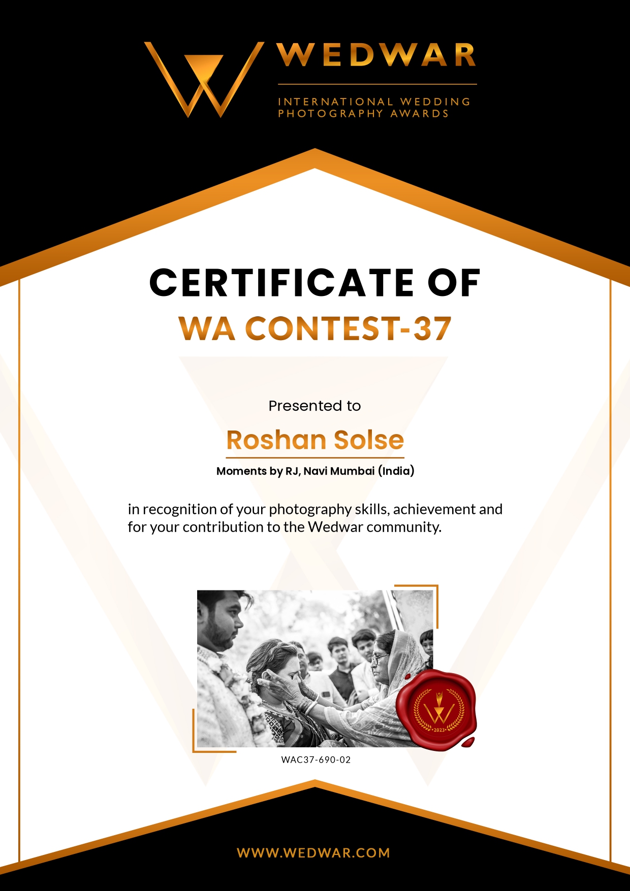 Wedding Awards Certificate 37