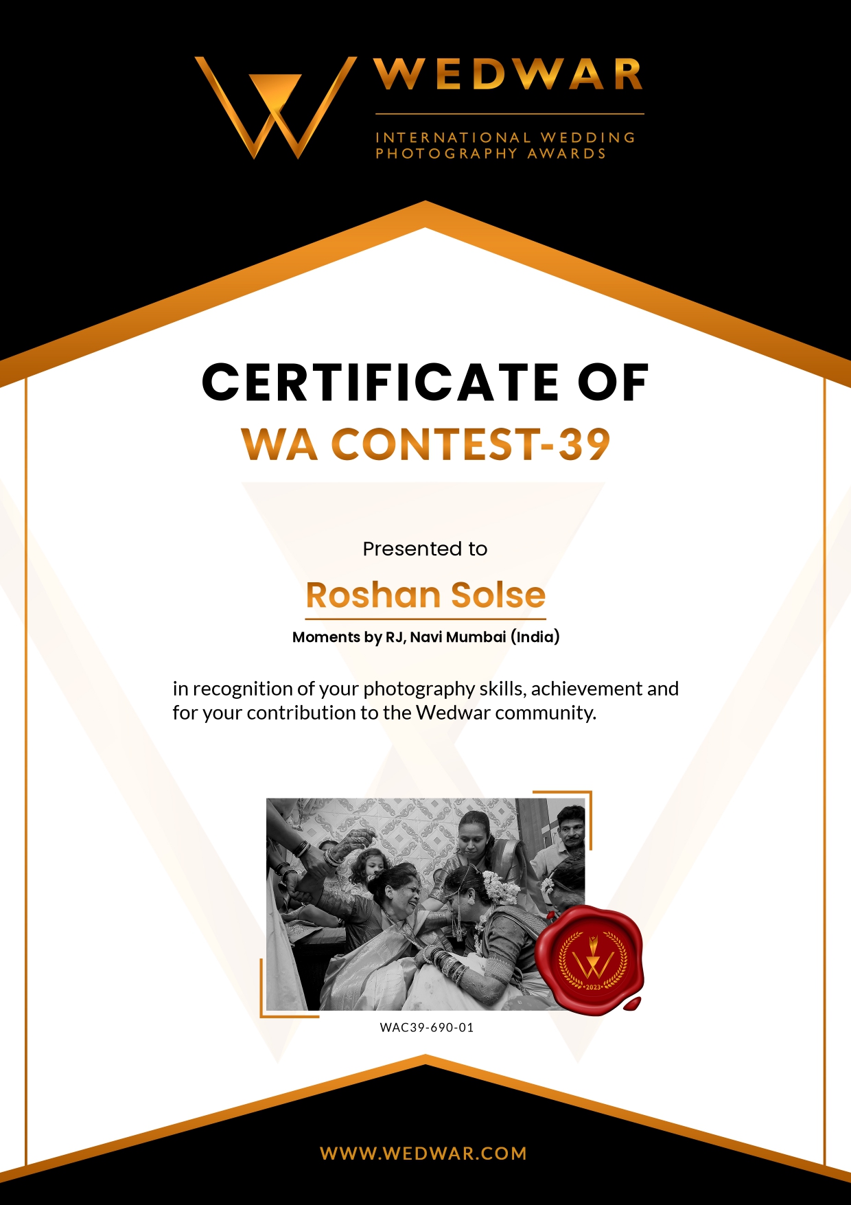 Wedding Awards Certificate 39
